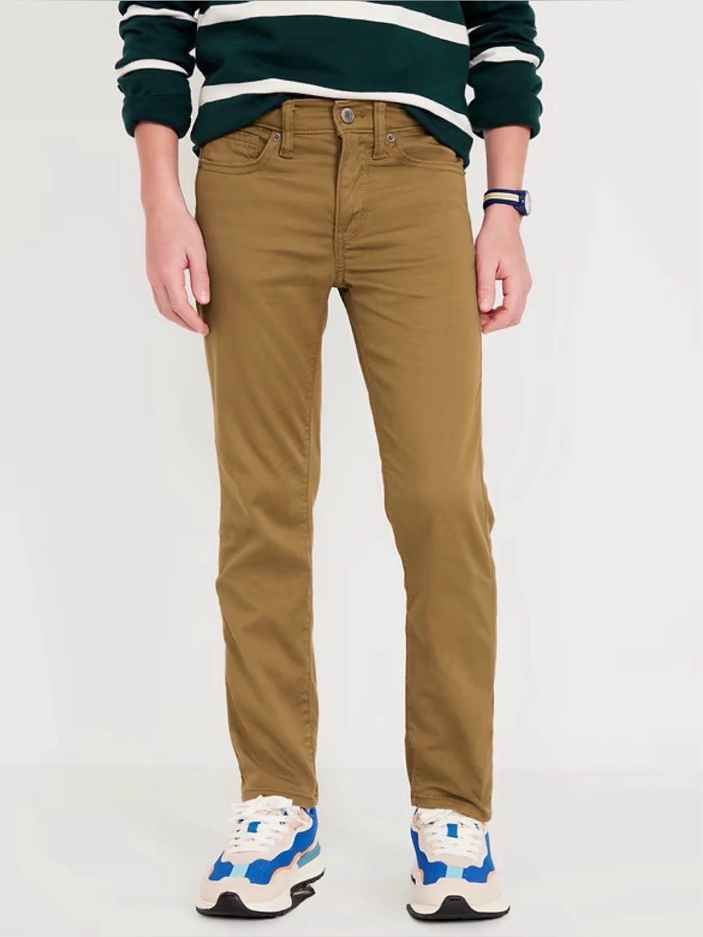 Old Navy | Boys Slim Fit 360° Stretch Twill Pants Built Tan Light Brown, Size 12
